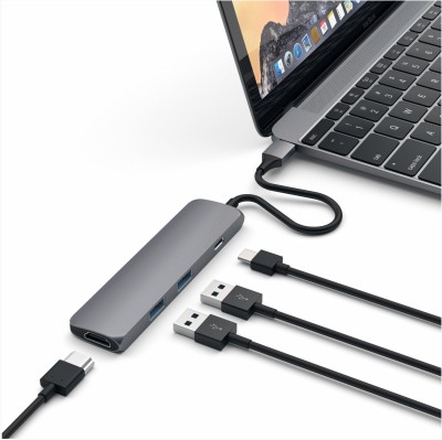 Multi-adapter Satechi Slim, USB-C till HDMI 4K/2xUSB 3.0/USB-C - Rymdgrå#1