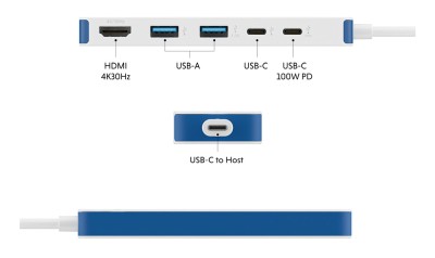 USB-C-hub Hyper HyperDrive Flex 5 Port Hub, 1xHDMI, 2xUSB-C, 2xUSB-A - Vit/Blå#5